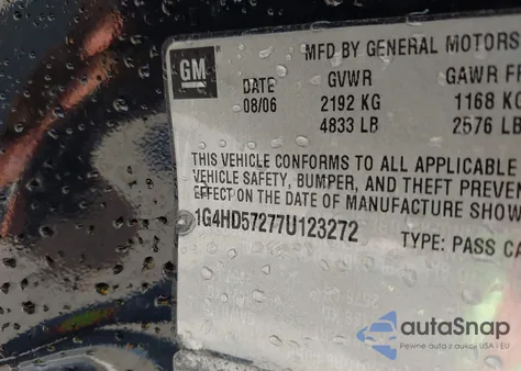 2007 Buick Lucerne Cxl z USA, uszkodzony, nr VIN 1G4HD57277U123272